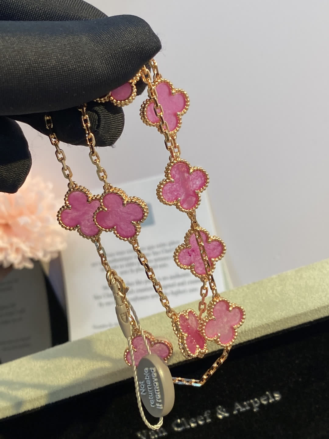 Van Cleef & Arpels Alhambra Pink Enamel Gold Necklace